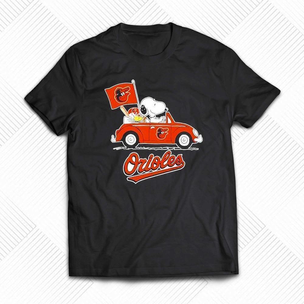 Snoopy Drives Car With Baltimore Orioles Flag Sports Fan Graphic Unisex T-Shirt